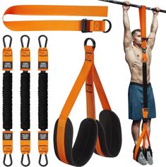 an image of a man doing pull ups with straps and headphones on his chest