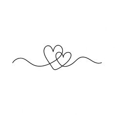 two hearts in the middle of water with one line drawn to it's side