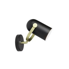 a black and gold wall light on a white background, with one arm extended to the side