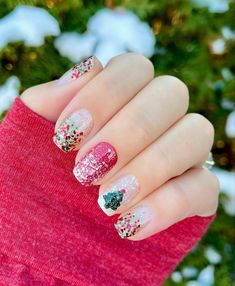 Glitter French Manicure, Nail Color Combos, Under The Mistletoe, Street Nails, Clear Nails, Autumn Nails, Xmas Nails, Elegant Nails, Color Street Nails