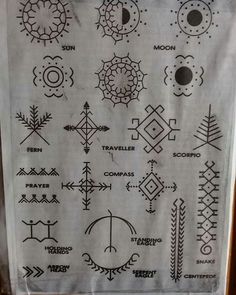 a white towel with various symbols on it