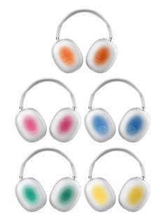 six headphones with different colors on them