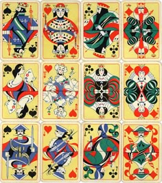 an image of playing cards that are in different colors and designs on the back side