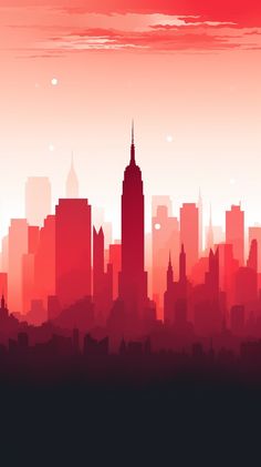 Minimalist phone wallpaper featuring a vivid red background and a contrasting New York City skyline, created for Android and iPhone devices with a daring, modern edge. City On Fire Illustration, City Aesthetic Wallpaper Iphone, Red City Background, New York City Aesthetic Wallpaper, City Silhouette Art, Live Wallpaper Iphone Moving, Wallpaper Iphone Moving, Soft Red Background