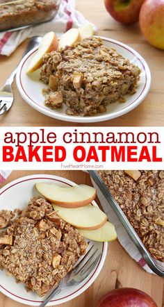 an apple cinnamon baked oatmeal is on a plate