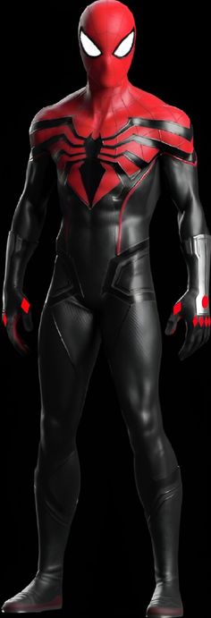 the spider - man costume is shown in black and red