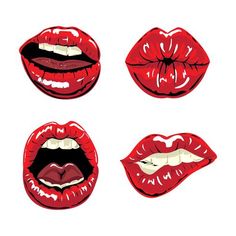 four different red lips with white teeth