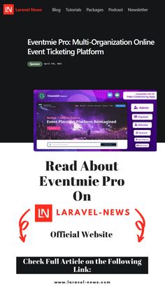 the event ticket page for an event with text reading read about evening pro on laravel - news