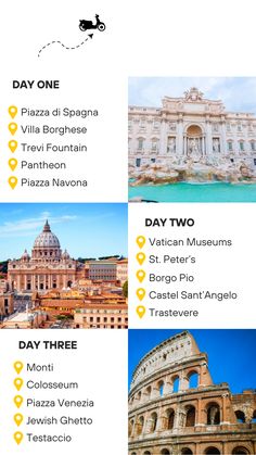 the top tourist attractions in italy info sheet with pictures and information about their sights, including rome's colossi