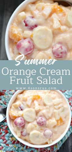 an orange cream fruit salad in a bowl