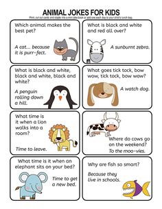 an animal joke for kids with pictures of different animals and their names on the page