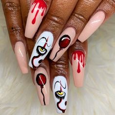 Scary Halloween Nails Design, Halloween Acrylic Nails, Cute Halloween Nails, Smink Inspiration, Halloween Nail Designs, Halloween Nail, Halloween Nail Art, Acrylic Nail Designs, Scary Halloween