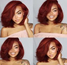 Urban Hair Styles, Brandy Hair Color, Short Layered Haircuts Shoulder Length Black Women, Monochromatic Hair Color, Spring Hair Color For Black Women, Burgundy Haircut, Full Figure Outfits, Short Burgundy Hair, Burgundy Hair