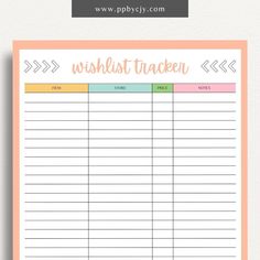 a printable wishlist tracker with arrows on it