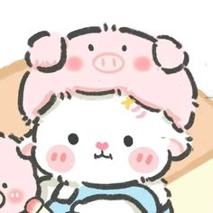 a drawing of two little pigs and a teddy bear sitting on top of each other