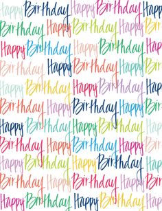 the words happy birthday written in multicolors on a white background with rainbow colors