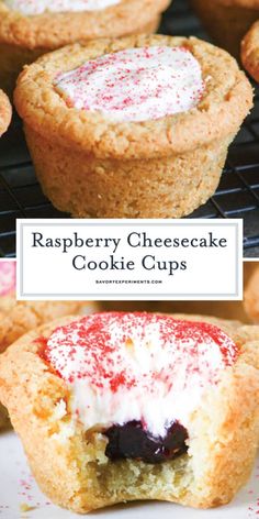 raspberry cheesecake cookie cups on a cooling rack