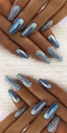 Silver Nail Designs, Silver Nail, Pretty Nail Art Designs, Metallic Nails, Glam Nails, Nail Designs Glitter, Pretty Acrylic Nails, Fancy Nails, Best Acrylic Nails