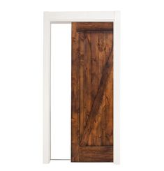 an open wooden door on a white background