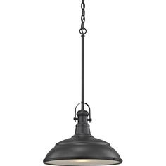 an industrial style pendant light hanging from the ceiling