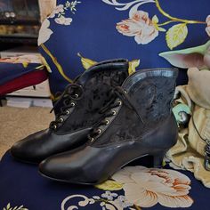 Pleaser Fantasma Dame-05 Black Lace Victorian Booties Size 11/42 - Nib They've Been In The Box Since I Bought Them. They Are Too Cute Not To Be Worn. 2" (5.1cm) Heel Ankle Boot Victorian Lace Design No Zipper Step Into A World Of Victorian Charm And Elegance With The Dame-05 Ankle Boots From Funtasma. These Boots Boast A 2" Heel And A Captivating Lace Design That Captures The Essence Of The Era. With Their Delicate Detailing And Exquisite Craftsmanship, These Ankle Boots Are Perfect For Those Se Black Lace-up Booties, Black Fitted Lace-up Booties, Fitted Black Lace-up Booties, Formal Fitted Closed Toe Booties, Formal Fitted Closed-toe Booties, Fitted Black Ankle Booties, Victorian Boots, Pleaser Shoes, Victorian Lace