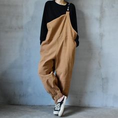 Comfortable, One of Kind. Overalls online shop,|Street|Cotton|Solid Color|Full Length|Pullover|Bootcut|Female|Khaki|Black|Army Green|One Size|Spring/Fall|Hand Wash Comfy Grunge Outfits, Oversized Overalls, Brown Overalls, Overalls Casual, Cotton Overalls, Denim Patterns, Denim Cotton, Dress For Success, Black Khakis