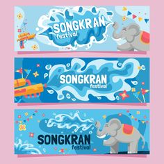 three horizontal banners for songkran festival