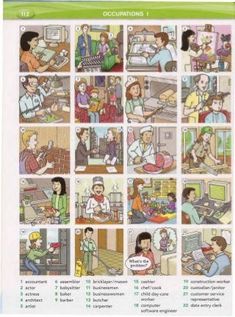 an illustrated poster with pictures of people working in different areas of the house and office