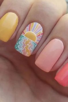 Ideas Uñas, Sunset Nails, Sunset Gradient, August Nails, Fun Nail Colors, Cute Summer Nails, Vacation Nails, Nails 2023, Summer Acrylic Nails