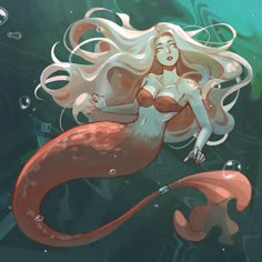 a drawing of a mermaid with long white hair