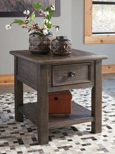 Wyndahl End Table T648-3 - DarseysAshley Entertainment Website, Wood Drawer Knobs, Rustic Nightstand, Lodge Style, End Table Sets, Chair Side Table, Days Gone, Wood Drawers, End Tables With Storage