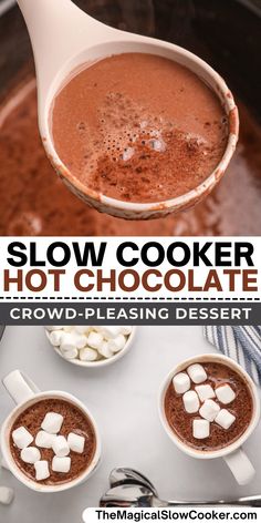 https://www.themagicalslowcooker.com/hot-chocolate/ Slow Cooker Cocoa, Hot Cocoa Powder Recipes, Hot Chocolate In Crockpot, Hot Chocolate Crock Pot, Creamy Crockpot Hot Chocolate, Hot Chocolate From Scratch, Homemade Hot Chocolate Crockpot, Crockpot Hot Chocolate Recipe, Chocolate Condensed Milk