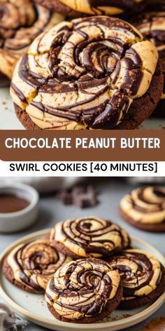 chocolate peanut butter swirl cookies on a plate