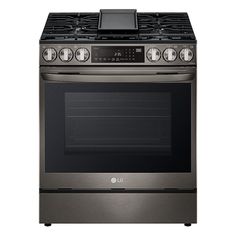 an oven with the door open and its light on, is shown in stainless steel