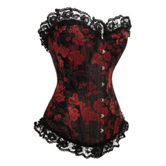 Women's Hook & Eye Overbust Corset - Floral Moda Steampunk, Mode Editorials, Costume Noir, Red Corset