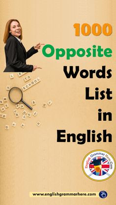 the words list in english are being displayed with an image of a woman pointing at them