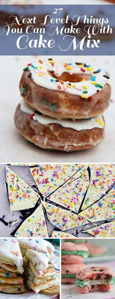 the collage shows different types of cakes and pastries with text that reads next level things you can make with cake mix