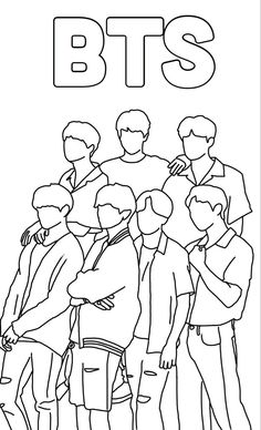 a group of people standing together with the letter bt's in the background, coloring pages