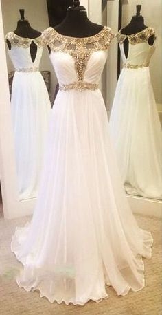 White Prom Dress Long, Cap Sleeve Prom Dress, Dress Beading, White Prom, Prom Dresses 2016, Formal Occasion Dress, Evening Party Gowns, White Prom Dress, Beaded Prom Dress