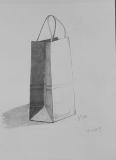 a pencil drawing of a shopping bag