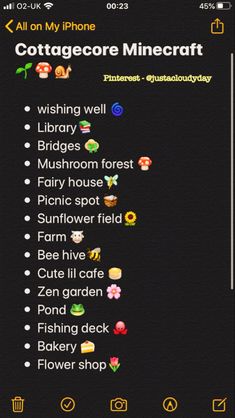 an iphone screen with the text cottageore minecraft on it, and other icons