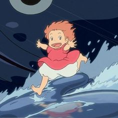 an animated image of a child in the water with his arms out and mouth wide open