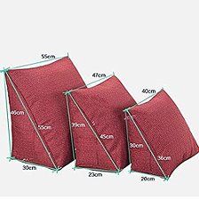 three red cushions are shown with measurements for each cushion and the size is approximately square