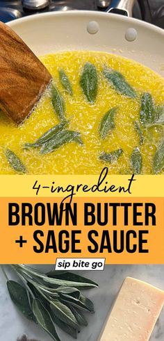 brown butter and sage sauce in a white bowl