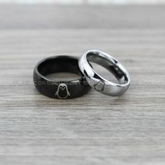 Penguin Ring, Penguin Ring, Baby Penguin Ring, Black Tungsten Ring, Black Tungsten Band, Tungsten Wedding Ring, Penguin Couples Ring, Black Wedding Ring Penguin Ring, Bf Things, Penguins In Love, Relationship Jewelry, Penguin Wedding, Penguin Jewelry, Matching Promise Rings, Cute Promise Rings, قلادات متدلية