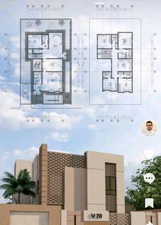 an architectural drawing of a building with blueprints