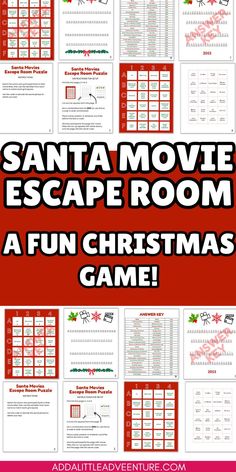 Printable Santa Movie Escape Room - a fun Christmas game for kids and adults to enjoy during the holiday season. Young Adult Christmas Games, Santa Says Game, Christmas Escape Room Puzzles, Diy Christmas Escape Room For Adults, Nativity Escape Room Free, Christmas Activities For Teenagers, Free Escape Room Printable For Adults, Free Escape Room Printable For Kids, Christmas Puzzles For Adults