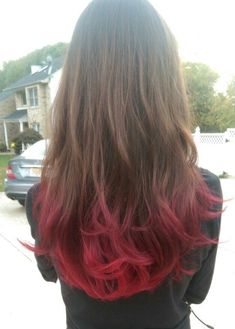 Pink Dip Dye Hair Brown, Brown Hair Pink Ends, Red Hair Ends, Dip Dye Hair Brunette, Red Hair Ombre, Red Hair Fade, Bold Red Hair, Blue Tips Hair, Dark Pink Hair