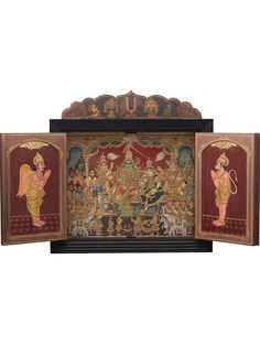 Ram Darbar Painting Folk Art, Shri Ram Darbar, Windows Frame, Tanjore Art, Mythology Paintings, Pooja Decor, Indian Traditional Paintings, Cabinet Painting