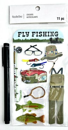 an assortment of fishing related items in a package